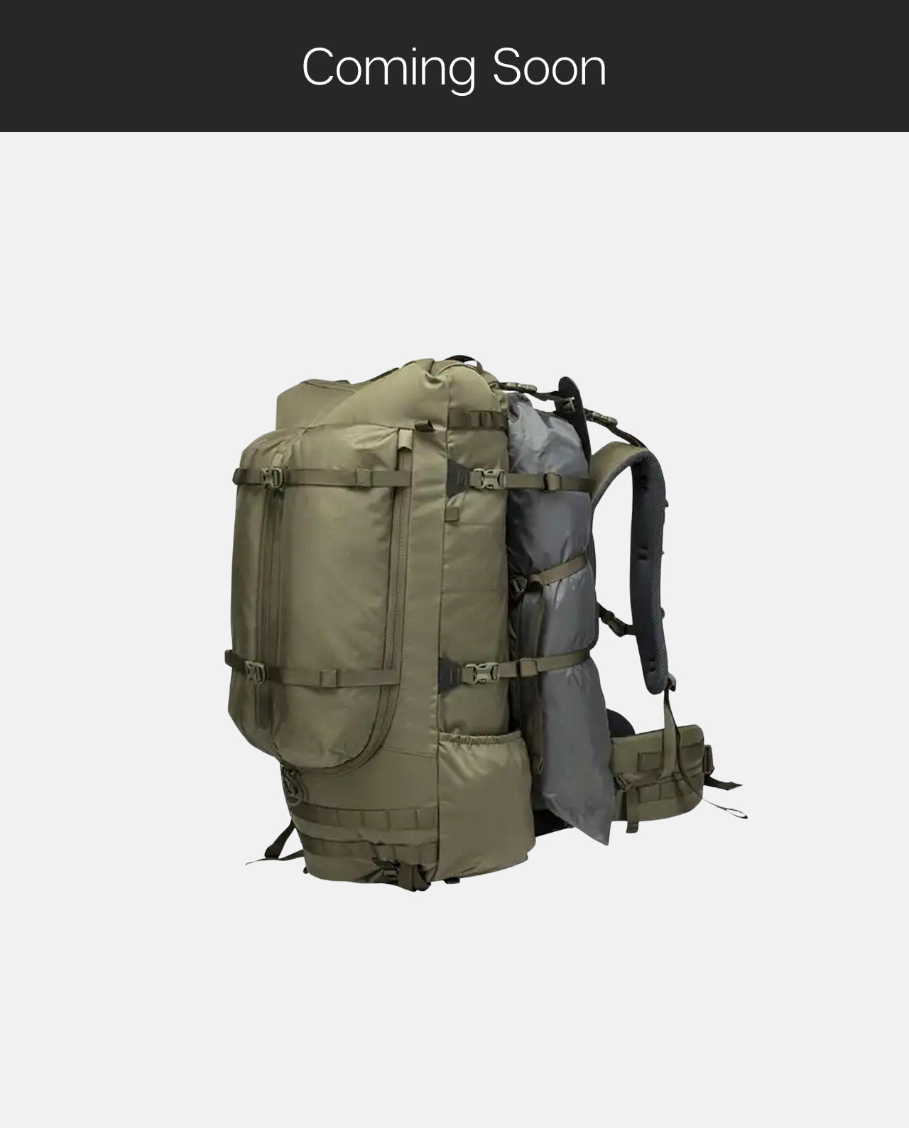 An image of a Finishers brand hiking style backpack roughly a 45 liter ranger green multi-pocket pack with extra storage