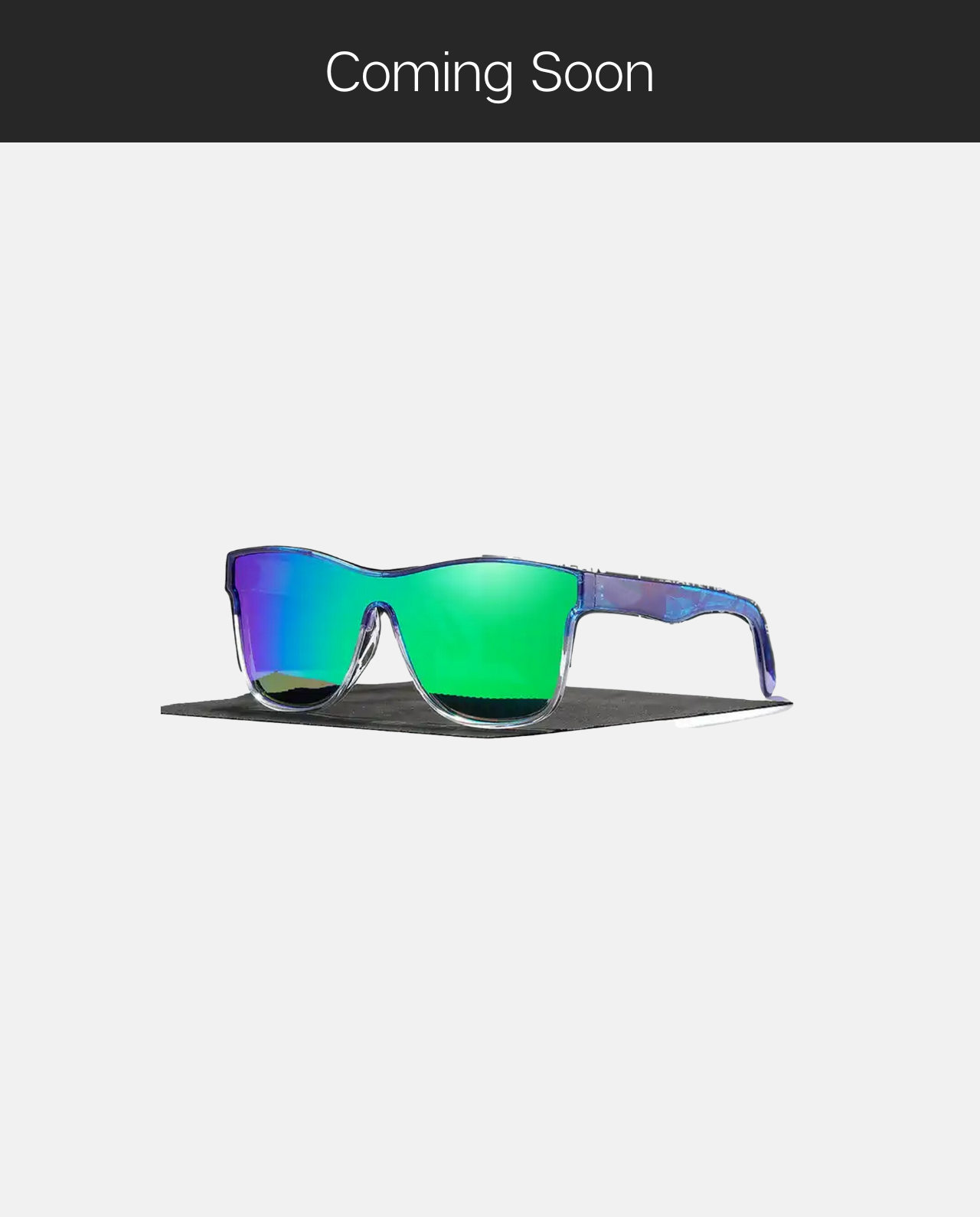 A single pair of Finishers brand sunglasses in a popular trendy shape with four leaf clover green-purple-blue spectrum color